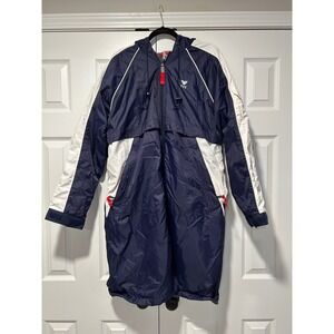 TYR Navy Blue White Full Zip Hooded Swim Parka Jacket Fleece Lined Size S